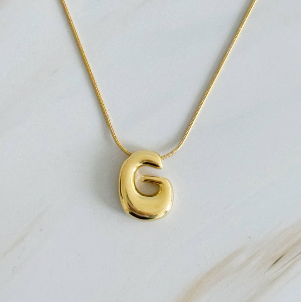 Balloon Letter Initial Necklace: Yellow Gold / W