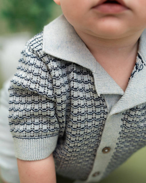 Miles Wave Textured Baby Shirt & Shorts Set (Organic Cotton): Blue Heather