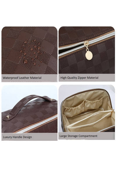 Vegan Leather Checkered Makeup Bag: PINK