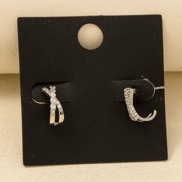 Gold Dipped Cz Pave X Hoop Earrings: GOLD