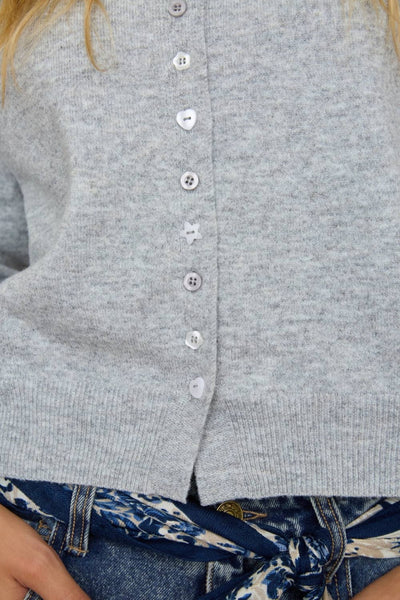 Mixed Novelty Button Knit Cardigan: GREY