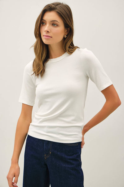 ULTRA SOFT BASIC SHORT SLEEVE TOP: IVORY - Lulu Bella Boutique