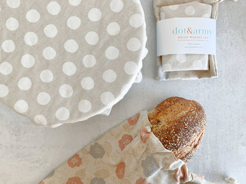 Flower and Dots Bread Makers Set- bread bag and bowl cover