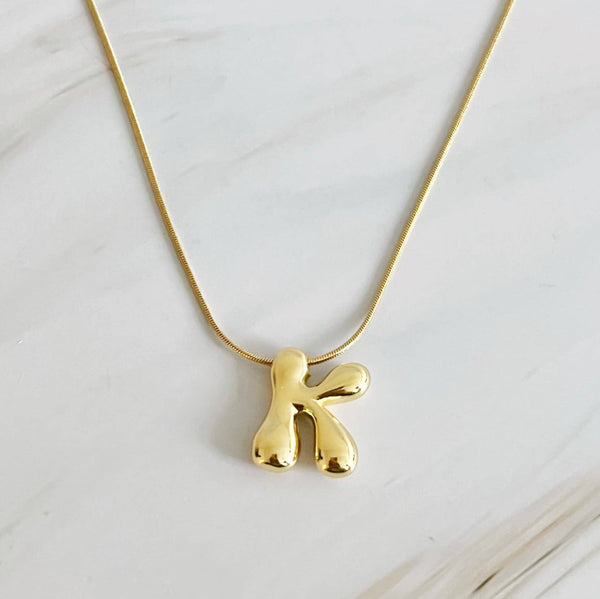 Balloon Letter Initial Necklace: Yellow Gold / B