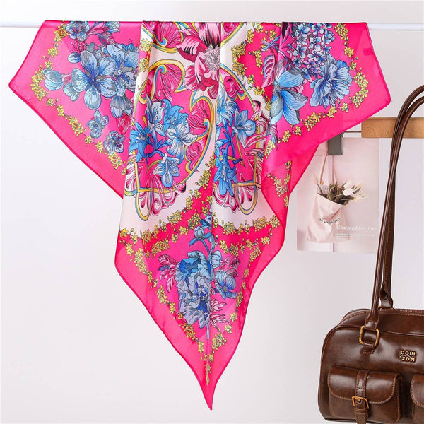 Vibrant Pink Floral Silk-Feel Scarf: Fuchsia