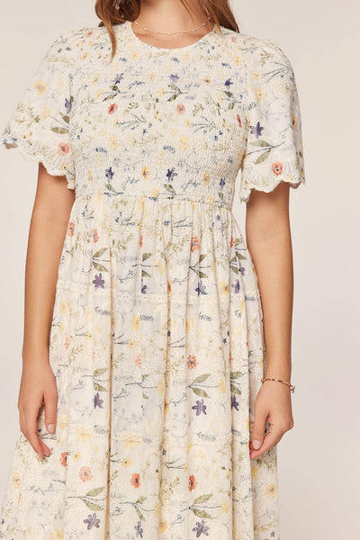 Embroidered Floral Dress: CREAM / S - Lulu Bella Boutique