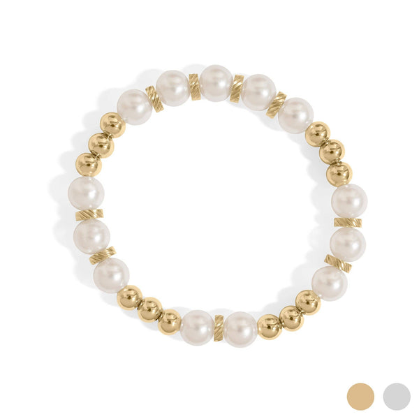 18K Gold PVD 8mm Kiska Glass Pearl Stretch Bracelet: Gold