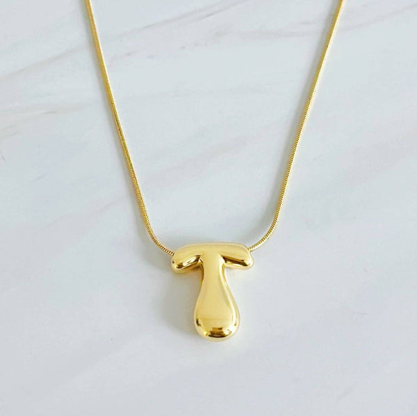 Balloon Letter Initial Necklace: Yellow Gold / W