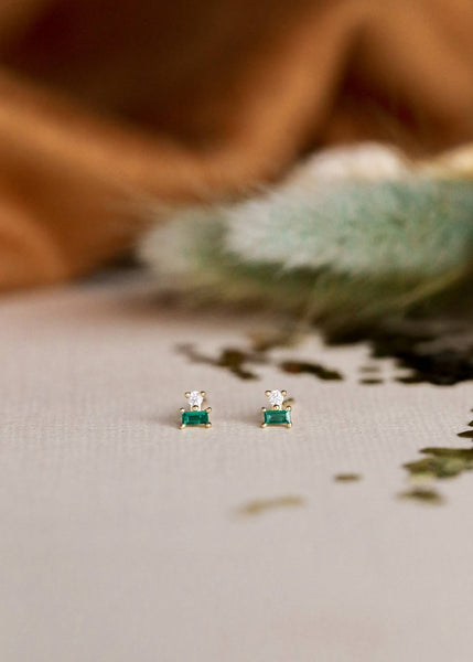 Double Stud Stack - Emerald - Gold Earrings - Lulu Bella Boutique