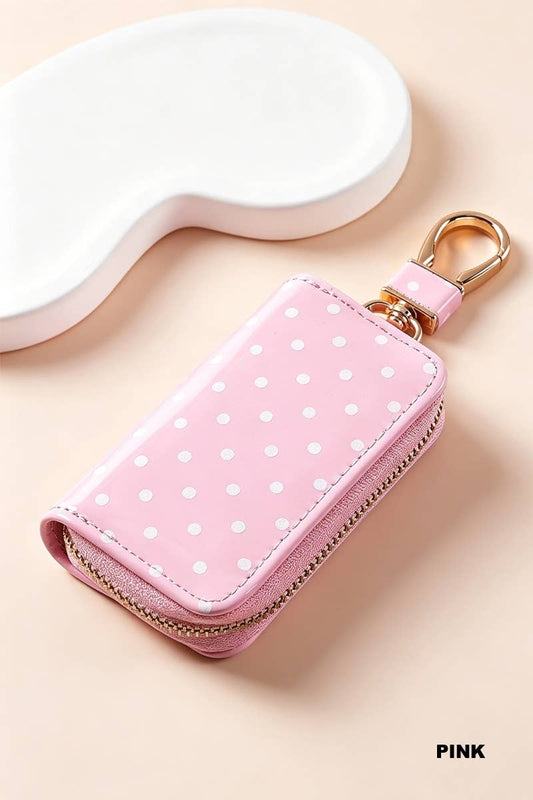 Polka Dot PVC Key Case Keychain: PINK