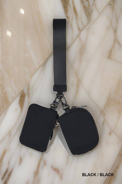 Dual Pouch Wristlet Keychain Wallet: PURPLE/LAVENDER