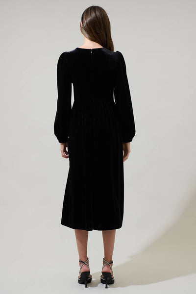 Jena Glow Bow Velvet Midi Dress: Black - Lulu Bella Boutique