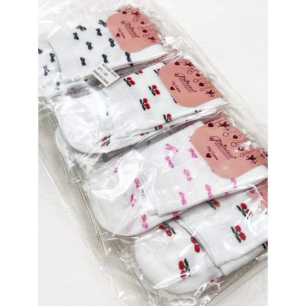 Bow and Cherry Print Everyday Socks: MIX COLOR / ONE(12)