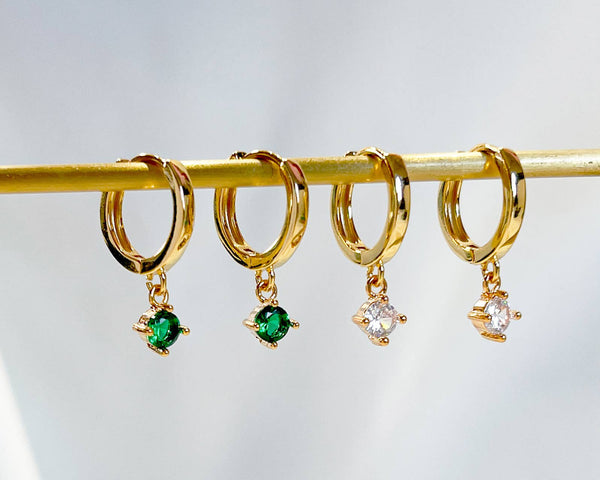 E165 gold dangle earring, dangle earring, emerald earring: Colorless