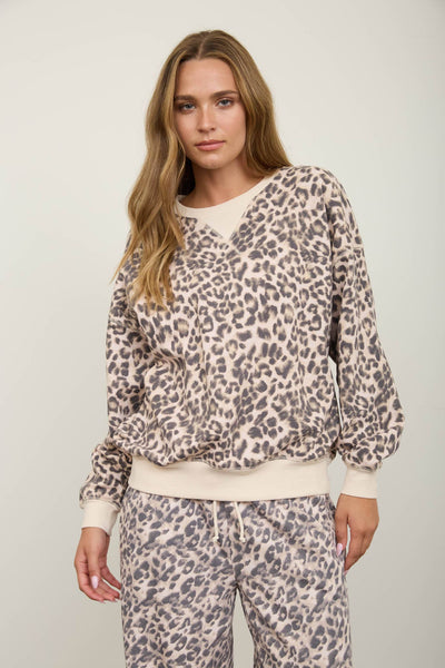 LEOPARD BOXY V-INSERT LONG SLEEVE KNIT SET: CREAM MULTI