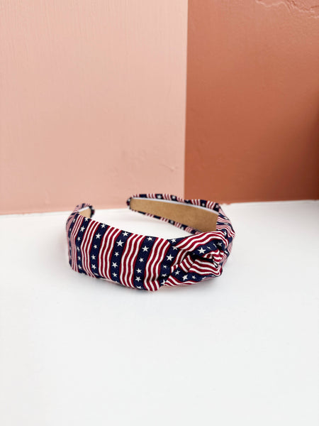 Red Stripes & Blue Stars 4th of July TopKnot Headband - Lulu Bella Boutique