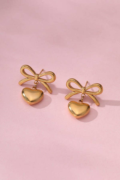 18K STAINLESS STEEL TARNISH FREE HEART EARRINGS | 40E339: Gold