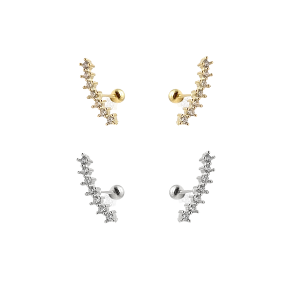 Curve CZ Diamond Screw Back Earrings: Yellow Gold