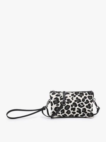 M013CN Riley Canvas/Natural 3 Compartment Crossbody/Wristlet: Leopard/Grey - Lulu Bella Boutique
