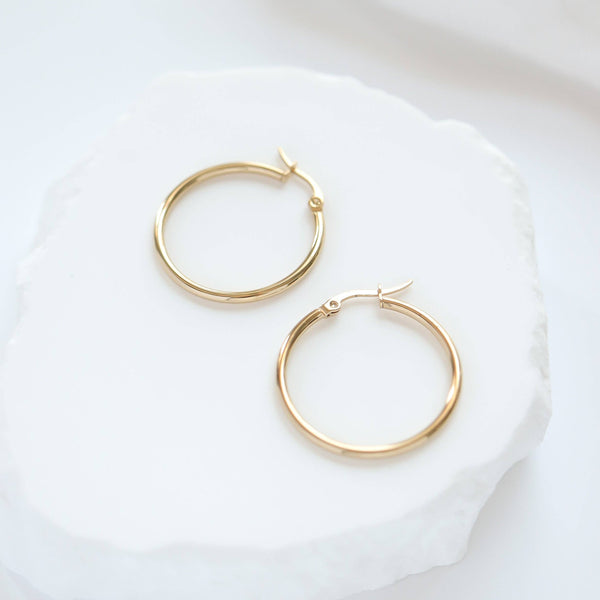 18K Gold PVD Stainless Steel Round Tube Hoop Earrings: Gold / 40mm