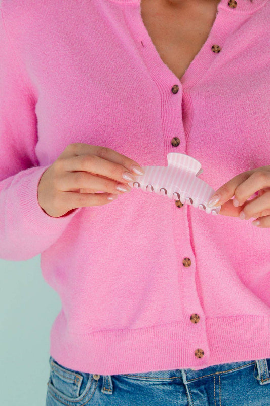Pink Stripe Claw Clip - Lulu Bella Boutique