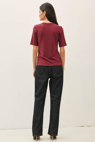 ULTRA SOFT BASIC SHORT SLEEVE TOP : WINE