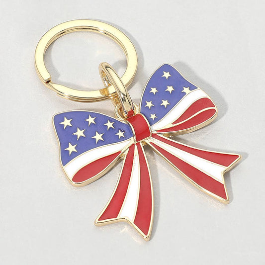 American USA Flag Bow Charm Keychain - Lulu Bella Boutique