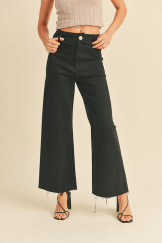 Straight Wide Leg Denim Pants in Faded Black