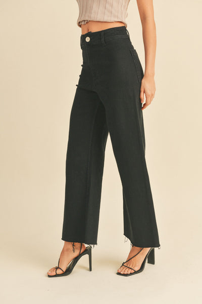 Straight Wide Leg Denim Pants in Faded Black