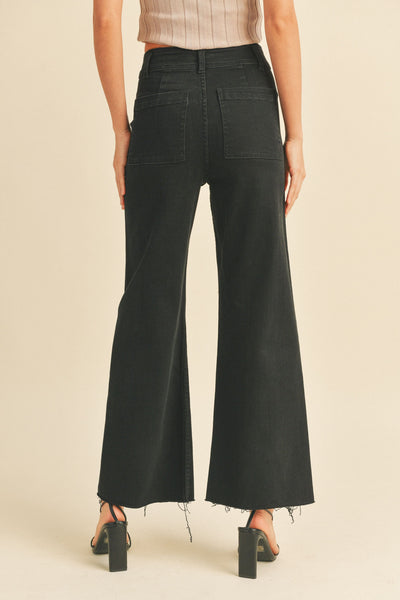 Straight Wide Leg Denim Pants in Faded Black