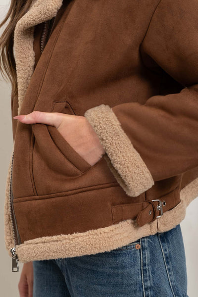 Contrast Faux Shearling Jacket