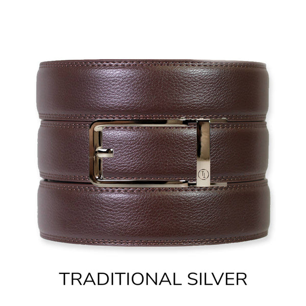 Espresso Leather Rachet Belt & Buckle Set: Traditional Gold - Lulu Bella Boutique
