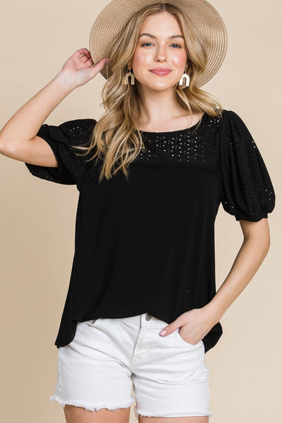 Plus Size Solid Casual Top With  Eyelet Detail: 3XL / Ivory