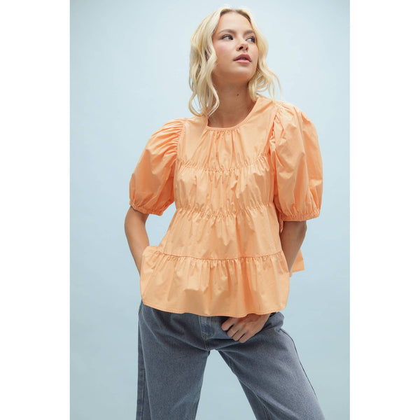 POPLIN PUFF SLEEVE BLOUSE: SUNKIST - Lulu Bella Boutique