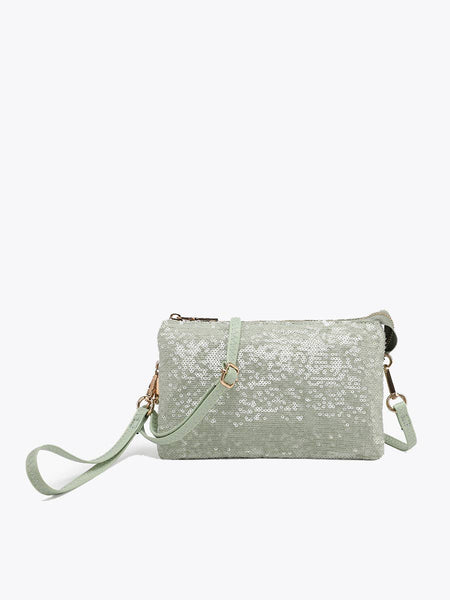 M013SQN Riley Sequin 3 Compartment Crossbody/Wristlet: Lt. Pink - Lulu Bella Boutique