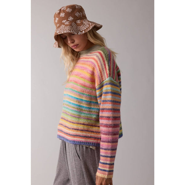 RAINBOW KNIT SWEATER / WL25-11416: SKY/PURPLE / S - Lulu Bella Boutique