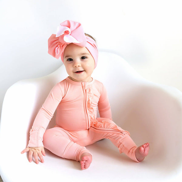 Bamboo Baby Pajama Sleepies Little Baby Ruffle Zip Olivia Pink: 0-3m