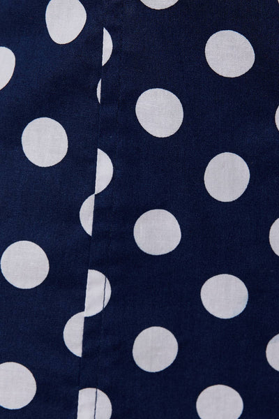 DROP WAIST BUTTON DETAIL POLKA DOT MINI DRESS: NAVY-WHITE DOT / S - Lulu Bella Boutique