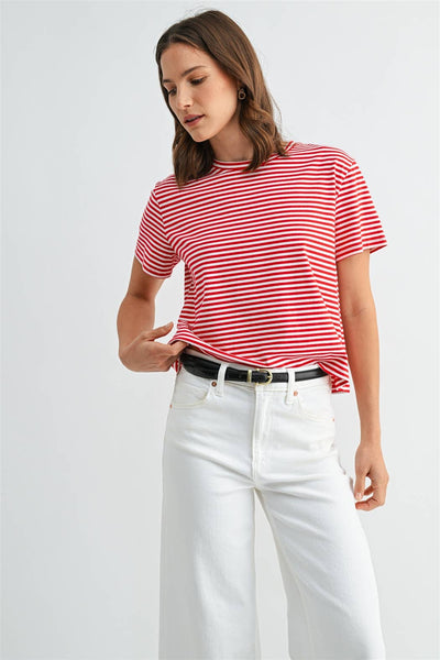 STRIPE SHORT SLEEVE TOP: Red