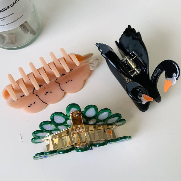 FASHIONABLE WHITE SWAN ACETIC ACID HAIR CLIP_CWAHA0549: Black / (OS) 2 - Lulu Bella Boutique