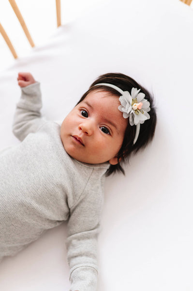 Baby Bling® Flower Skinny soft nylon headband: Magnolia Dusty Blue