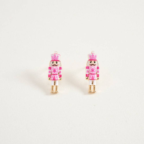 1 In Enamel Christmas Nutcracker Floral Print Post Earrings: Silver/Light Pink / ONE