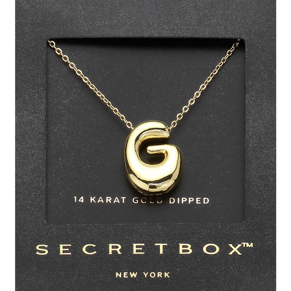 SECRET BOX_ 14K Gold Dipped Bubble Initial Pendant Necklace
: A