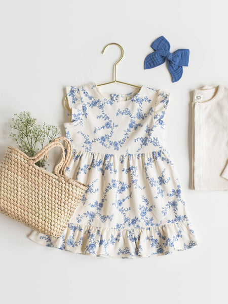 Organic Baby & Kids Tilly Tiered Dress - Serena Floral/Rain: 3T - Lulu Bella Boutique
