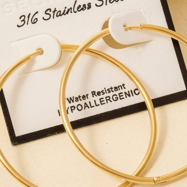 Secret Box Stainless Steel Large Thin Hinge Hoop Earrings: GD