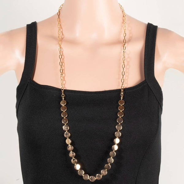 Mixed Metallic Disc And Oval Chain Long Necklace: G - Lulu Bella Boutique