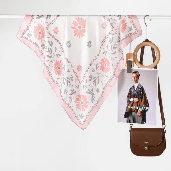 Floral Print Silk-Finish Bandana Scarf: Blue