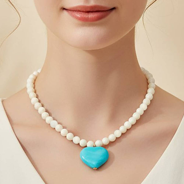 Chunky Marbled Resin Heart Charm Beaded Necklace: Rose