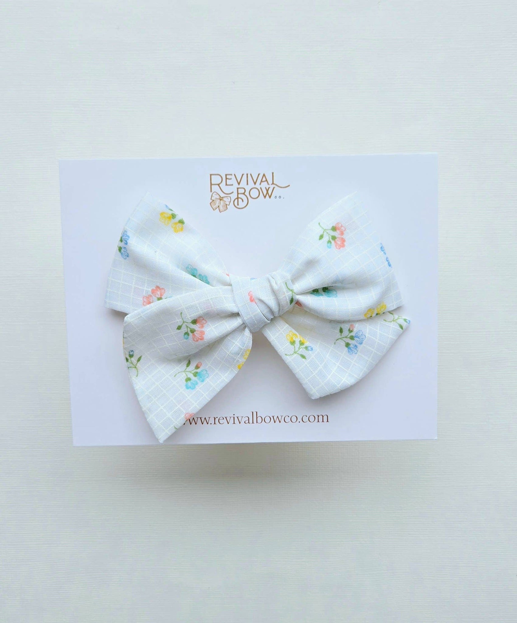 Large Pinwheel Bow on Clip • Vintage Windowpane Floral - Lulu Bella Boutique