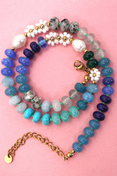 NATURAL STONE AGATE GLASS STAINLESS STEEL NECKLACE |80N92044: A - Lulu Bella Boutique
